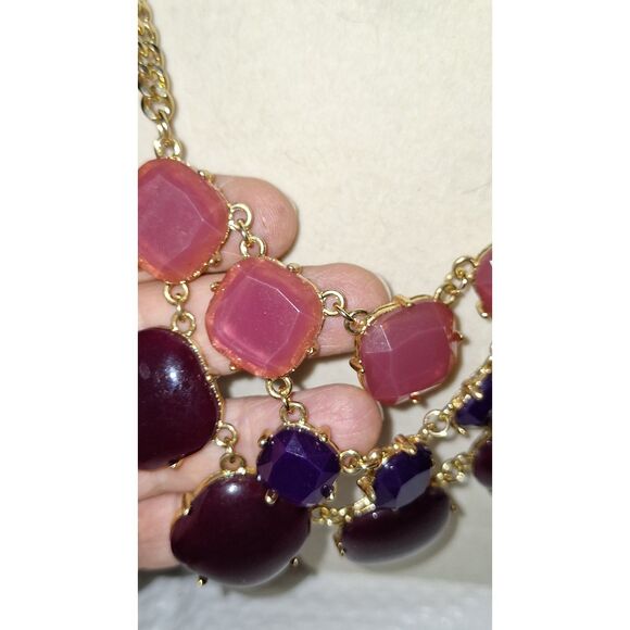 A Women's Bib Choker Necklace Pink & Purple Cabochons Elegant Cocktail Party - Picture 4 of 12